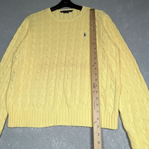 Polo Ralph Lauren Sweater Womens XL X-Large Yellow Cotton Cable Knit Crew Neck - Picture 7 of 12